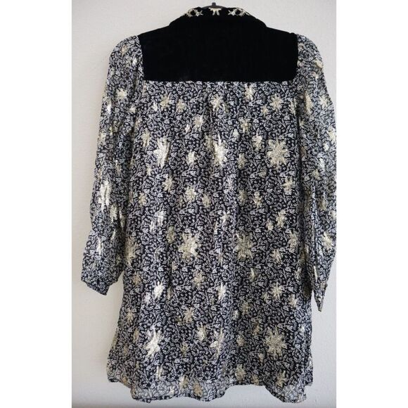 Zara Girl's Sz 11-12 Black/Gold Embellished Velvet Button Down Party Dress - Picture 2 of 12